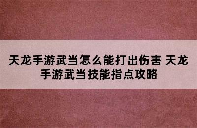 天龙手游武当怎么能打出伤害 天龙手游武当技能指点攻略